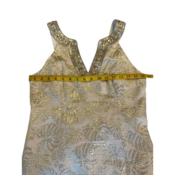 Lilly Pulitzer Shift Dress With Beaded Neck and Golden Leaf Detail .  - Size 4 - Picture 4 of 16